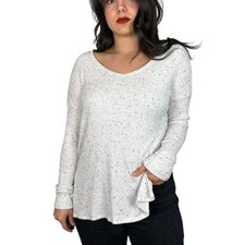 American Eagle White Speckled Waffle Knit Long Sleeve Top SIZE XS