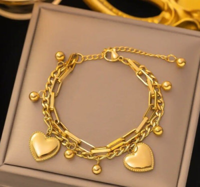 Zara 18K Vergoldet Neu Armband Glieder & Herz Herzen Charm Details Alle Größen