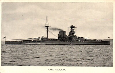 Postcard British Royal Navy HMS Malaya Battleship Photo
