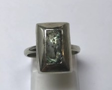 BEAUTIFUL VINTAGE STERLING SILVER VIBRANT ABALONE SHELL RECTANGULAR RING SZ 5