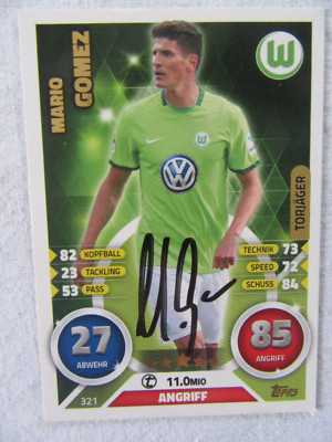Mario Gomez -- signiert -- topps Match Attax 2016/17 Torjäger Card Wolfsburg DFB