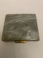 Vintage Gold Tone with Marbled Gray Lucite Lid Women's Powder Compact