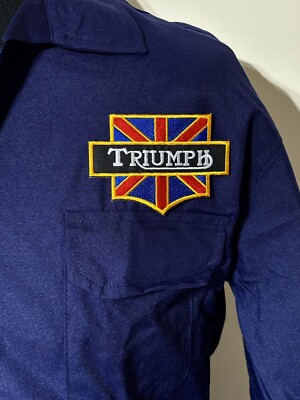 Triumph D Motorrad Abzeichen Reißverschluss vorne marineblau Overall Größe XXXL 53-54 Zoll Brustumfang