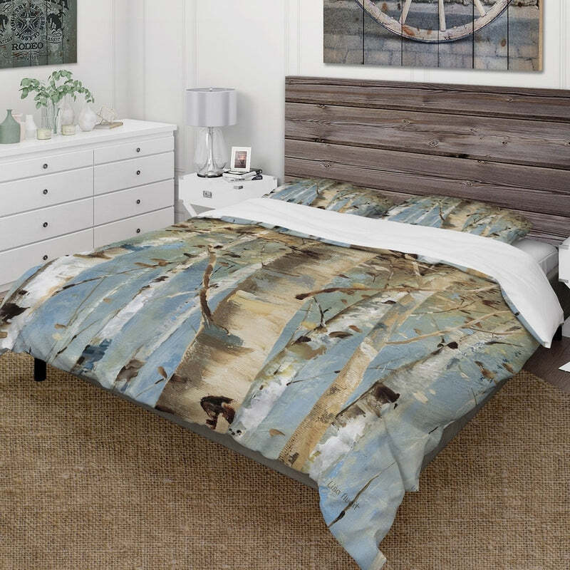 Designart 'White Birch Forest II' Farmhouse Bedding Set Duvet Cover
