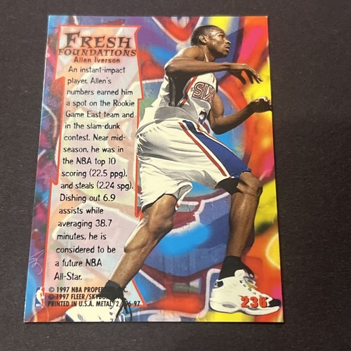 ALLEN IVERSON 1996/97 METAL #236 RC ROOKIE FRESH FOUNDATIONS PHILADELPHIA 76ERS - Picture 2 of 2