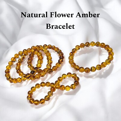 Beautiful Natural Flower Amber Crystal Bracelet  Handmade Men Women Stretchy