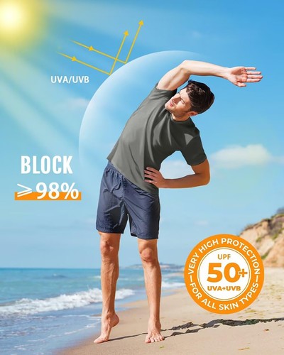 UPF50+ Men's UV Shirts Short Sleeve Quick Dry Performance Gym Workout Athletic T - Picture 33 of 139