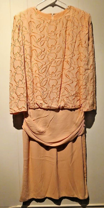 Used Women’s L Peach-colored, Ankle-length, Mother-of-the-Bride Dress