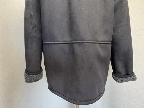 Ralph Lauren Vegan Suede Sherpa Fur Lined Coat Pristine Sz L Dark Gray Pockets - Picture 8 of 11