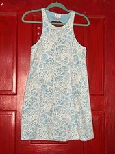 ZARA Trafaluc Cutout Jacquard Embossed Paisley Shift Tank Dress White Blue sz S