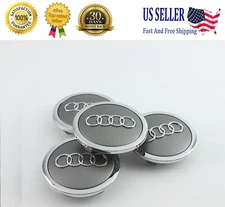 Set(4pcs) Audi 69MM Gray Chrome Wheel Rim Center Hub Caps Replacement 4B0601170A