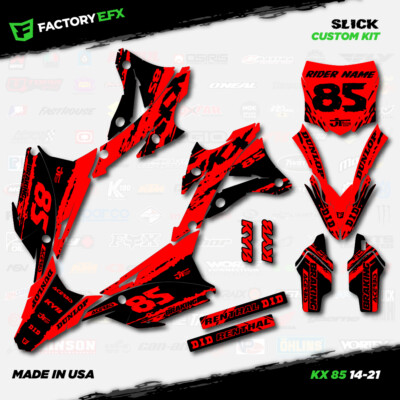 Black & Red Slick Racing Graphics Kit fits 14-21 Kawasaki Kx85 kx 85 ...