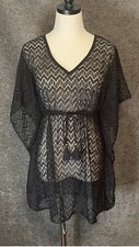 Miken Crochet V-Neck Caftan Swimsuit Cover-Up Dress In Black Size Medium New