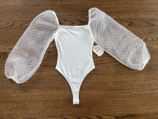 Altar d State White Bodysuit With Sheer Dot Long Sleeves Size XS NWT