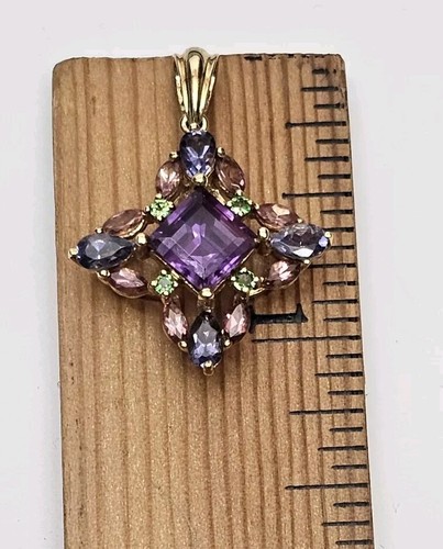 Pendant 10K Yellow Gold Starburst Kite Square Amethyst, Peridot, Iolite, Topaz - Picture 8 of 15