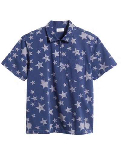 Saturdays NYC Billy Sunbaked Star Print 1/4 Zip Collared Shirt XL VG Condition