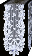 Christmas Horns 14x72 White Table Runner Oxford House NWOT