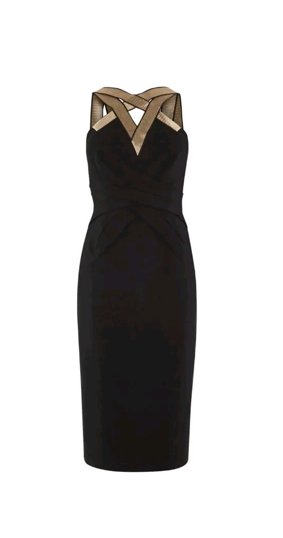 karen millen black and gold dress Karen Millen Floral Applique Embellished Metallic Georgette Woven Maxi Dress in Black