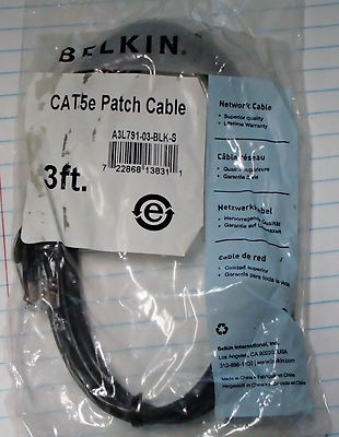 BELKIN CABLES A3L791-03-BLK-S BELKIN - CABLES 3FT CAT5E BLACK PATCH CORD