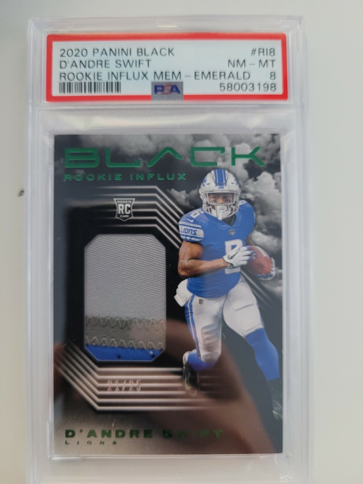 D'Andre Swift Panini Black Rookie Influx Memorabilia #RI8 Emerald