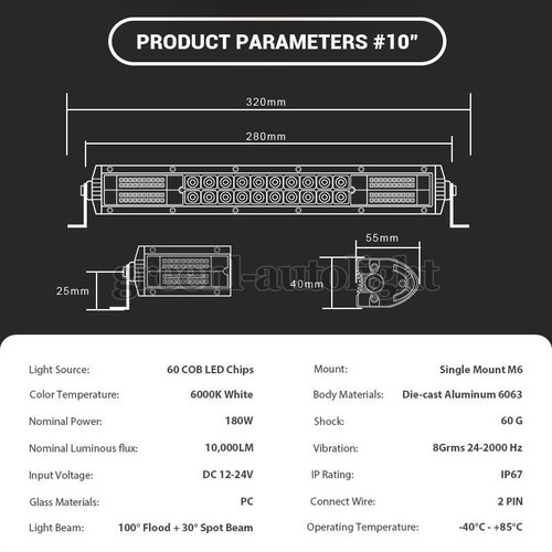 Combo de barra de luz LED de trabajo de doble fila de 10 pulgadas 180 W punto de inundación delgado todoterreno SUV ATV EE. UU. - Imagen 6 de 12
