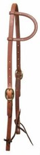 Showman USA Oiled Harness Leather Sliding One Ear HEADSTALL Double Brass Buckles