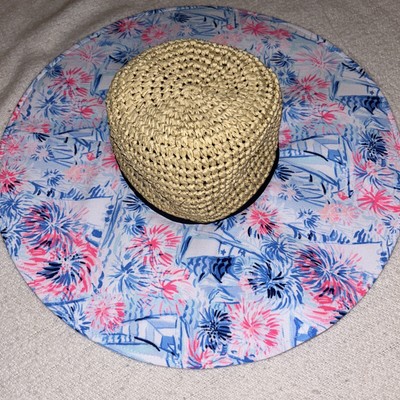 NWT Lilly Pulitzer Straw/Fabric Floppy Beach Hat Crew Blue  display picture 1