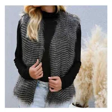 JACK | BB DAKOTA FAUX FUR STRIPED GRAY VEST ACRYLIC BLEND WOMEN'S SIZE SMALL