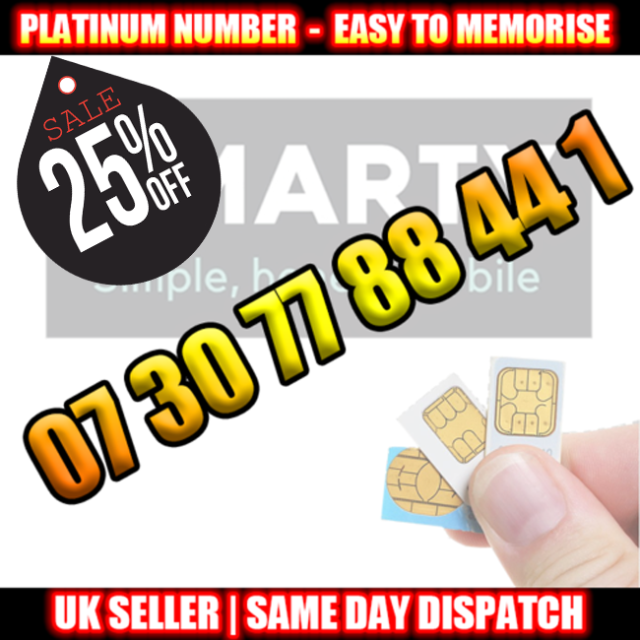 PLATINUM Number - Pay As You Go Sim - 07 30 77 88 44 1 - VIP Mobile Number - B19