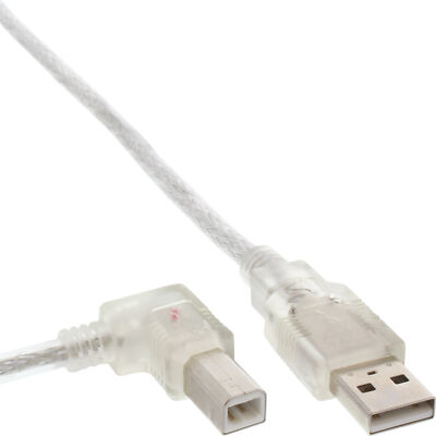 InLine  USB 2.0 Kabel, A an B links abgewinkelt, transparent, 5m