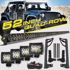 For Jeep Wrangler JK 52" 1600W Dual-Row 4X 4" Pods  LED Light Bar Mounts Kit