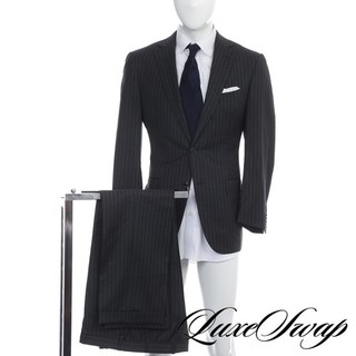 Ermenegildo Zegna Made in Switzerland Charcoal Banker Stripe Milano Fit Suit 50