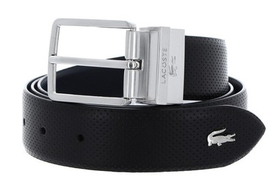 LACOSTE Elegance Punch Plain Leather Belt W85 Gürtel Noir Marine schwarz Neu