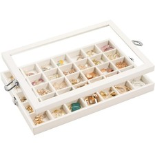 Jewelry Organizer Tray with Lid, 35 Grids Velvet Earring Organizer Holder
