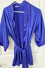 Vintage Fredericks of Hollywood Robe Royal Blue Hot Pink Trim Y2K 90s Lingerie S
