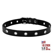 Women Men Cool Punk Goth Leather Collar Choker Necklace Black 