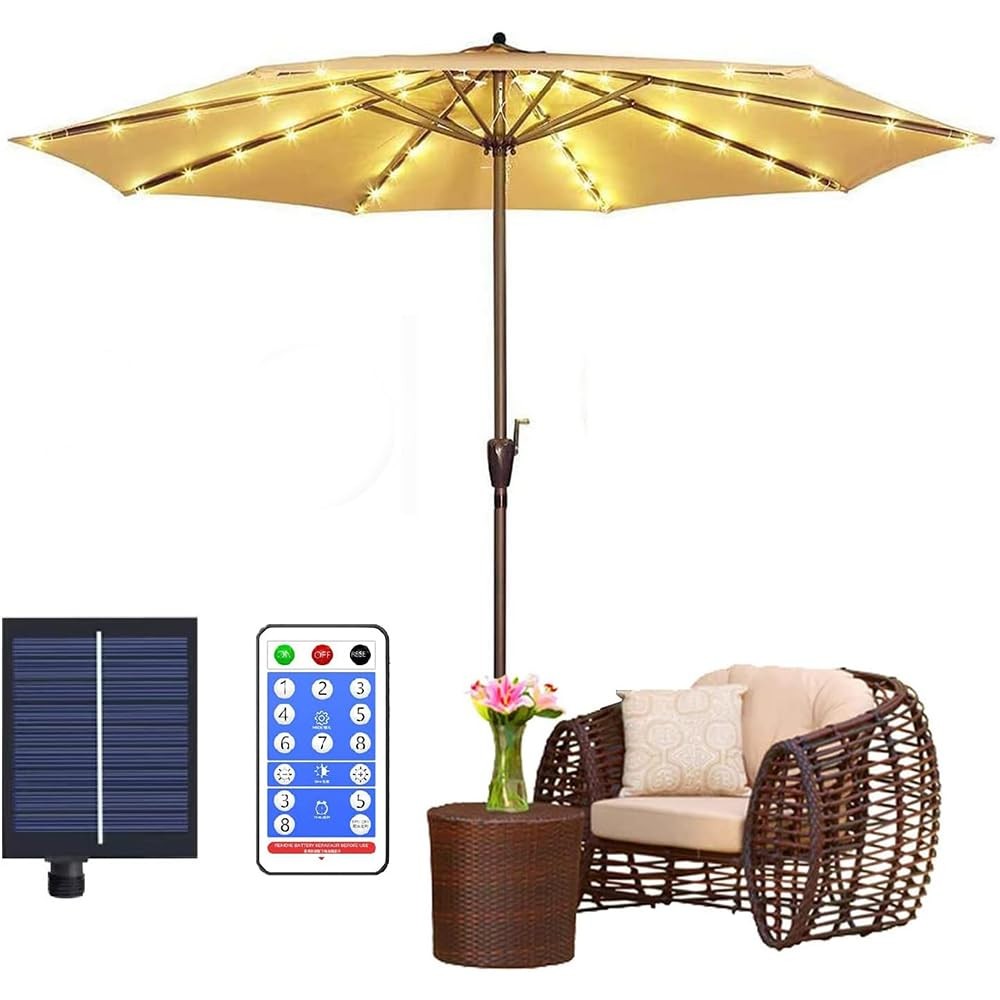 Lampe pour parasol de patio solaire 104 LED idéale pour repas et soirées d'été en extérieur