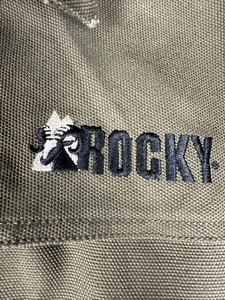 ROCKY Worksmart Chore Work Coat Jacket Mens LARGE Olive Green Leather Collar - Image 3 of 4