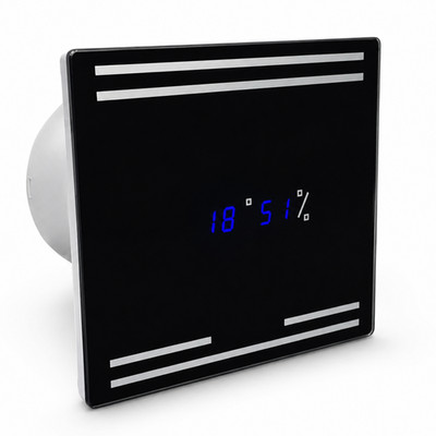 Bad Dunstabzugshaube schwarz Glasfront 4'' Timer & Feuchtigkeitssensor mit Display