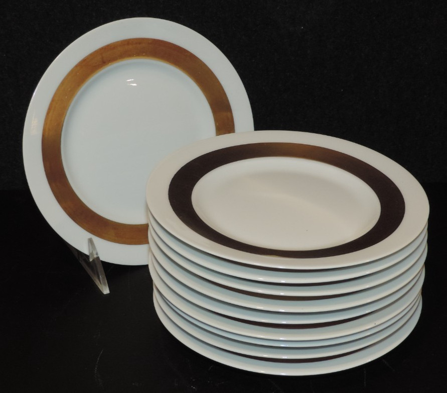 SET 10 A RAYNAUD LIMOGES CERALENE ANNEAU D'OR PATTERN 6.5" BREAD BUTTER PLATES