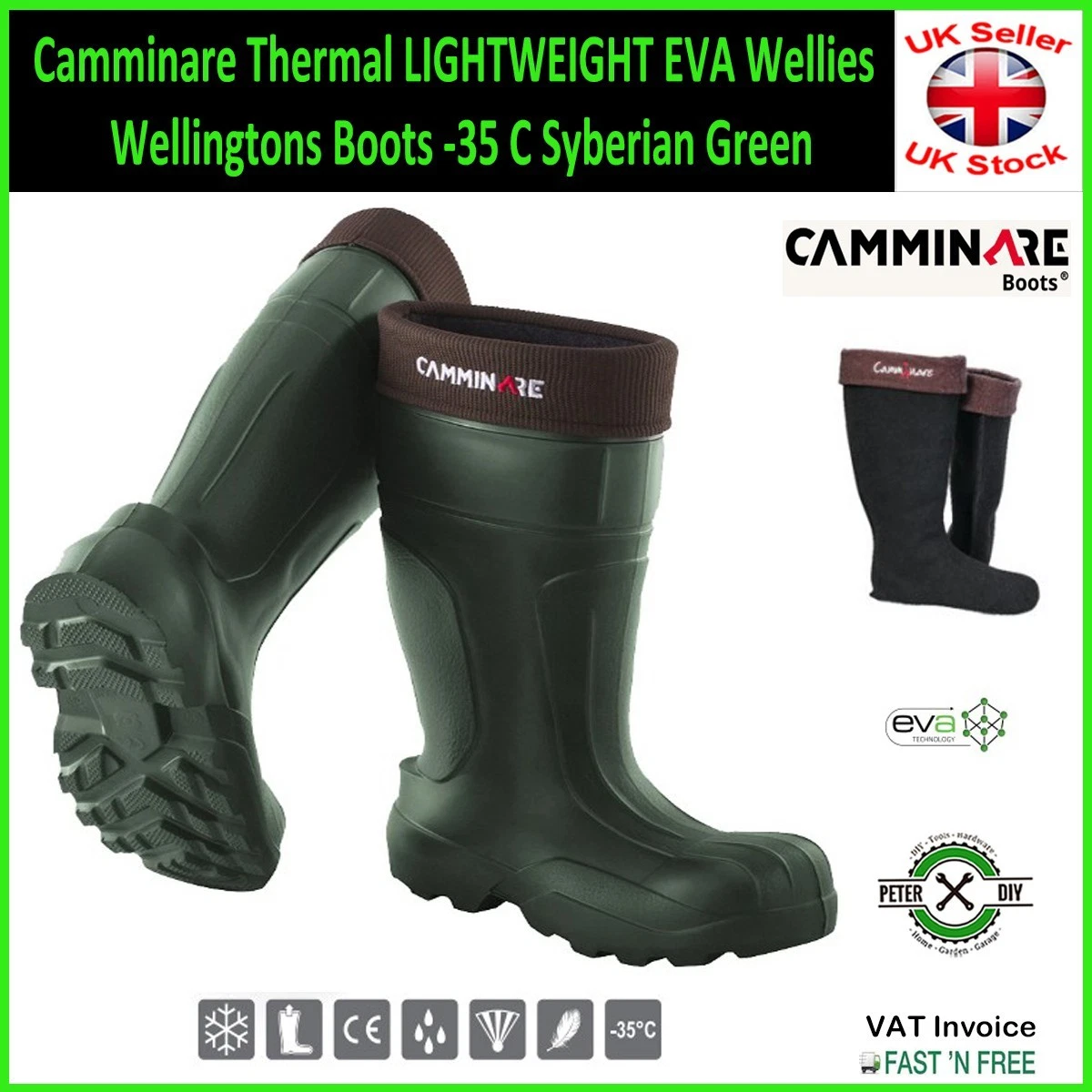 Camminare Thermal LIGHTWEIGHT EVA Wellies Wellingtons Boots -35 C Syberian Green