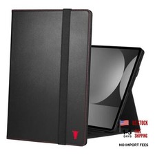 Leather Case Compatible with Samsung Galaxy Tab S10/S9 Black with Red Detail