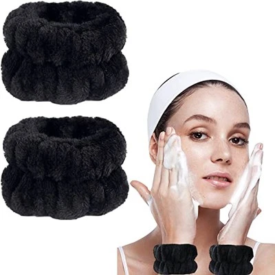 Wrist Bands for Washing Face, Microfiber Face Washing Wristbands, 2pcs A-Black