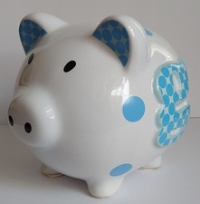 Mud Pie Initial Baby Piggy Bank Boys Blue Polka Dot Letter "G"