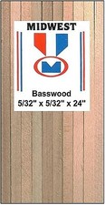 Midwest Basswood Strips 5/32x5/32x24 36 - Hobby and Craft Building Supplies