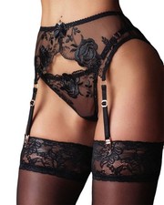 Lace Garter Belt Thong Set for Women Suspender Lingerie with 4 Metal Clips Holde