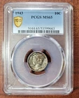 1943 Mercury Dime PCGS MS-65 Certified MS65 Gem TONED Uncirculated 10c Coin BU