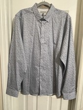 Ted Baker Men's Blue Geometric Cotton Long Sleeve Button-Up Shirt Size 7