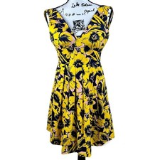 J. Crew Pique Yellow Floral Sunflower Fit & Flare  V-Neck Dress size 00 cottage