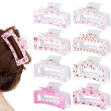 8 Pcs Bow Cherry Hair Claw Clips for Women Cute Pink Bow Preppy Trendy Rectan...